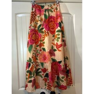 En Creme Maltese Block Tropical Skirt in Peach Multi-Farm Rio Style-Small